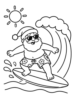 Free printable Surfing Santa Under The Sun coloring page