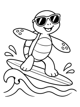 Free printable Surfing Sea Turtle With Sunglasses coloring page
