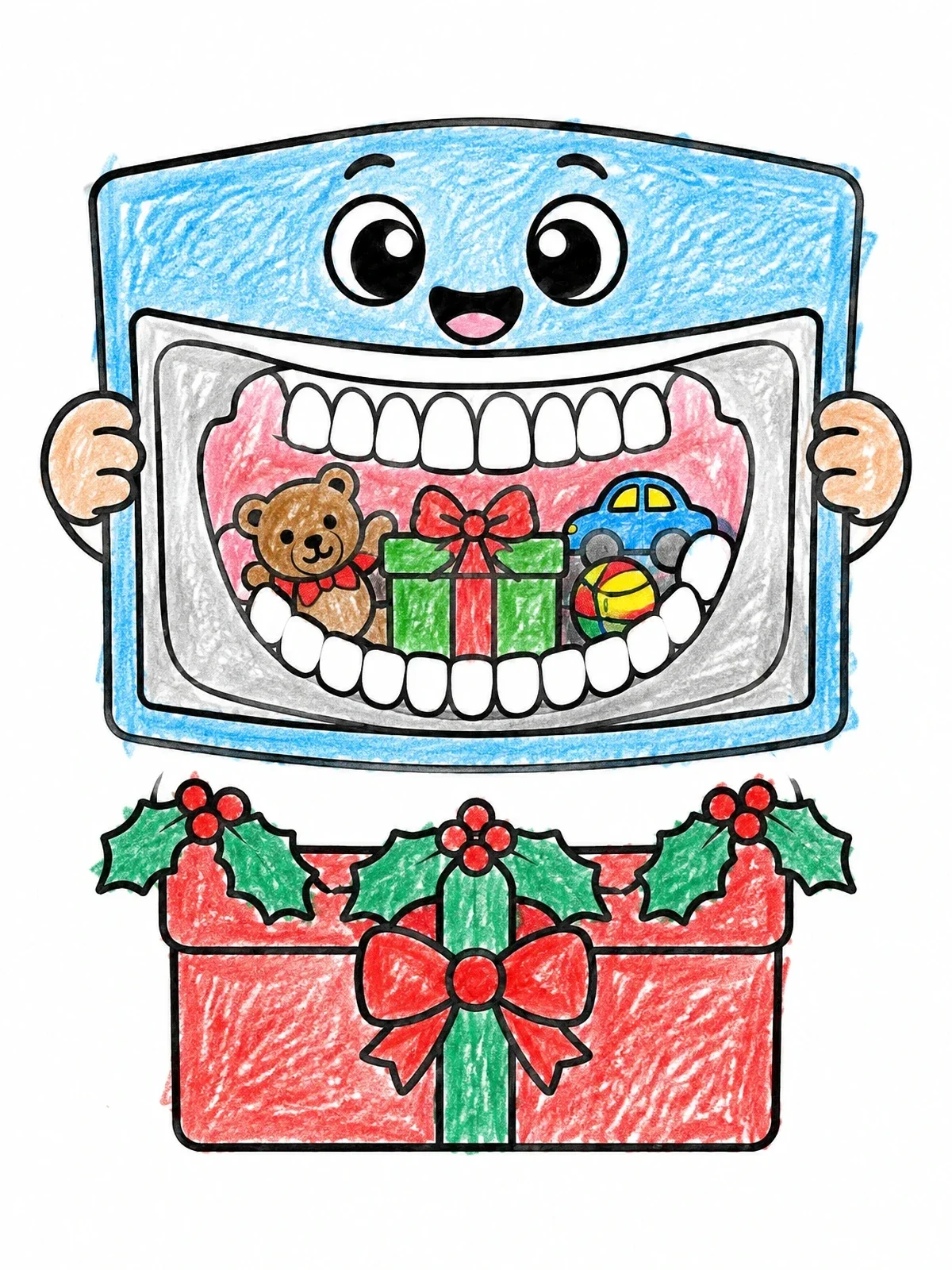 Colored example of the Surprise Dental X Ray Box coloring page