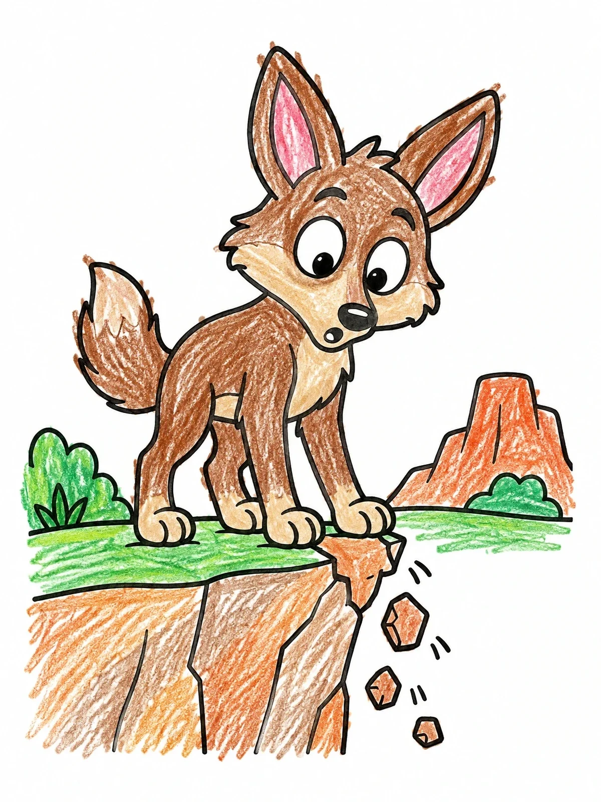 Colored example of the Surprised Coyote On Crumbling Cliff coloring page