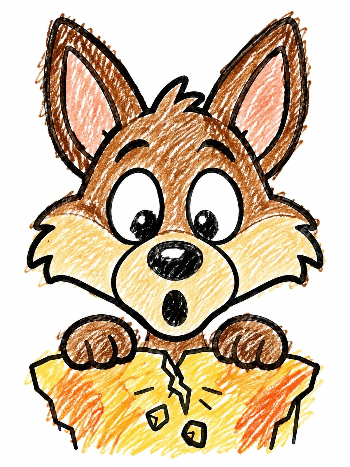 Colored example of the Surprised Coyote At The Cracking Cliff coloring page