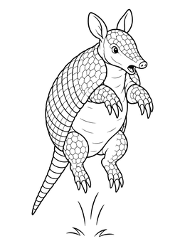 A surprised armadillo coloring page showing the animal leaping into the air.