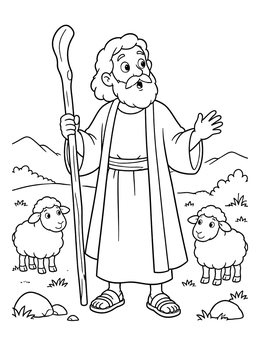 Free printable Surprised Moses With Sheep And Staff coloring page