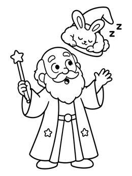 Free printable Surprised Wizard And Sleeping Bunny coloring page