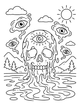 Free printable Surreal Melting Psychedelic Skull coloring page