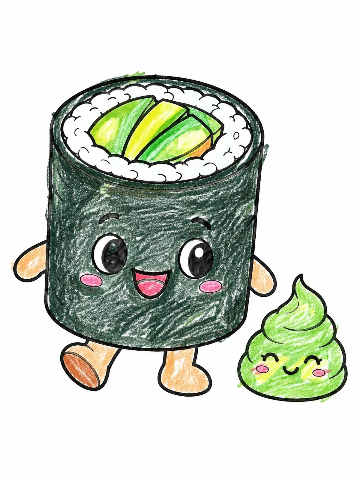 Colored example of the Cute Maki Roll And Wasabi Friend coloring page