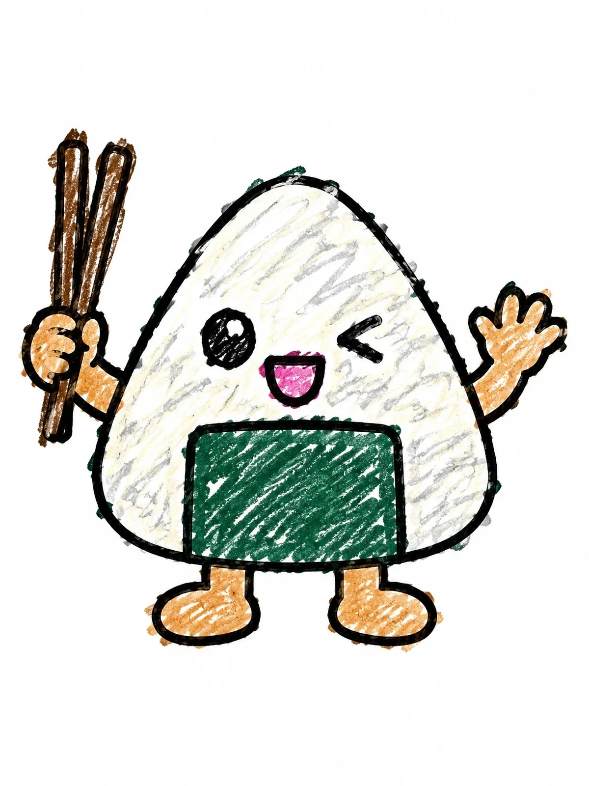 Colored example of the Cute Winking Onigiri Character coloring page