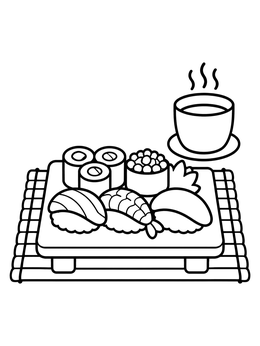 Free printable Sushi Platter With Green Tea coloring page