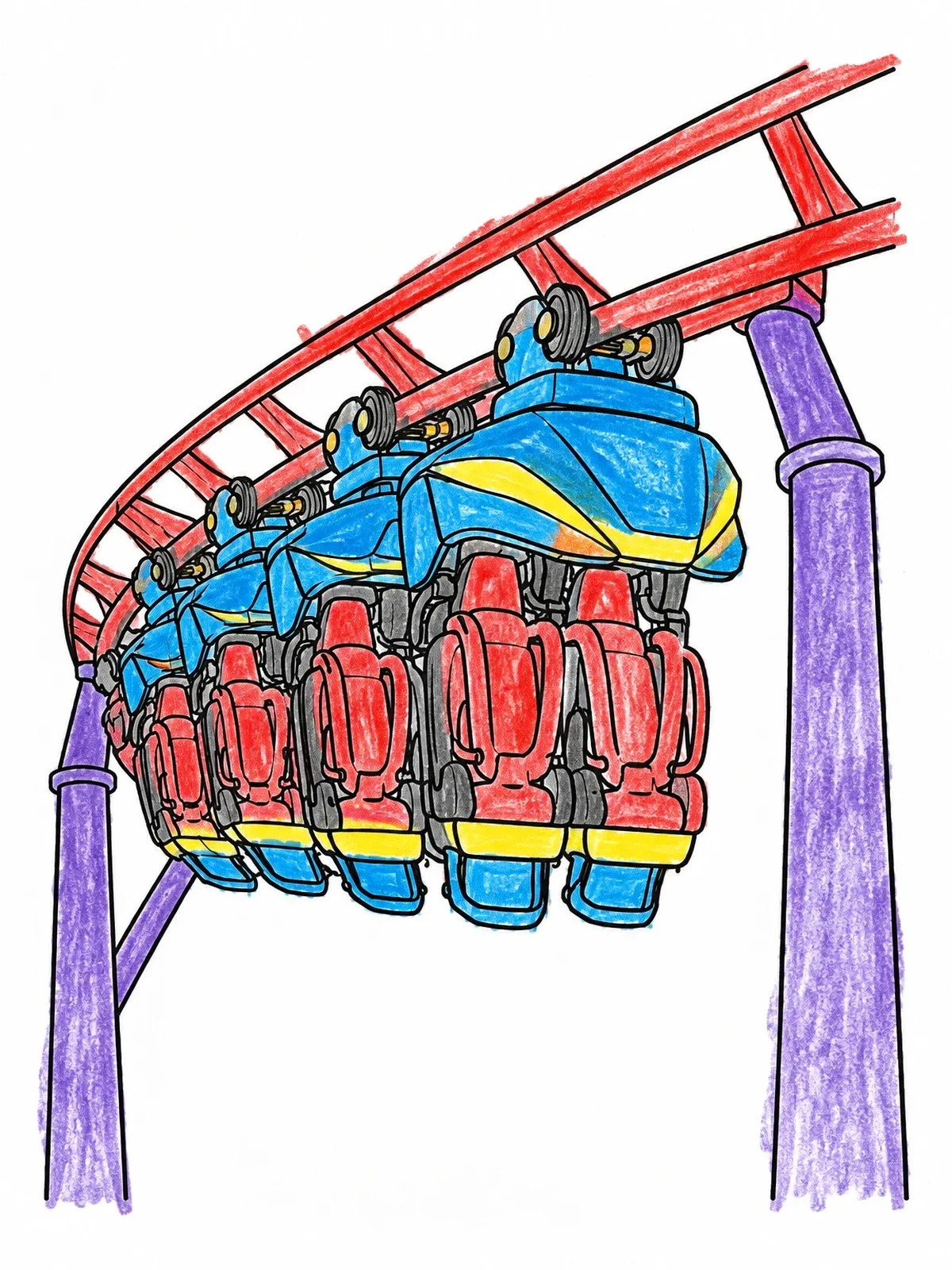 Colored example of the Suspended Inverted Roller Coaster Train coloring page