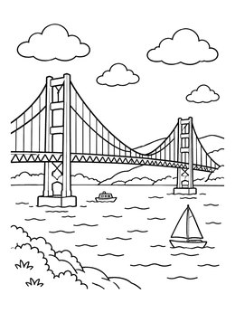 Free printable Suspension Bridge Over The Bay coloring page