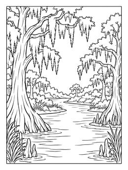 Free printable Bayou River With Spanish Moss coloring page