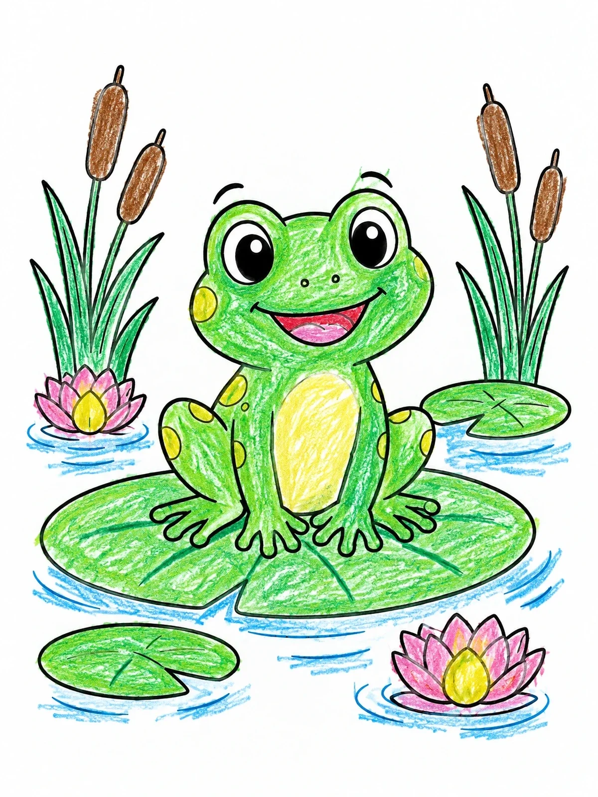 Colored example of the Cheerful Frog On Lily Pad coloring page