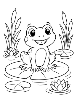 Free printable Cheerful Frog On Lily Pad coloring page