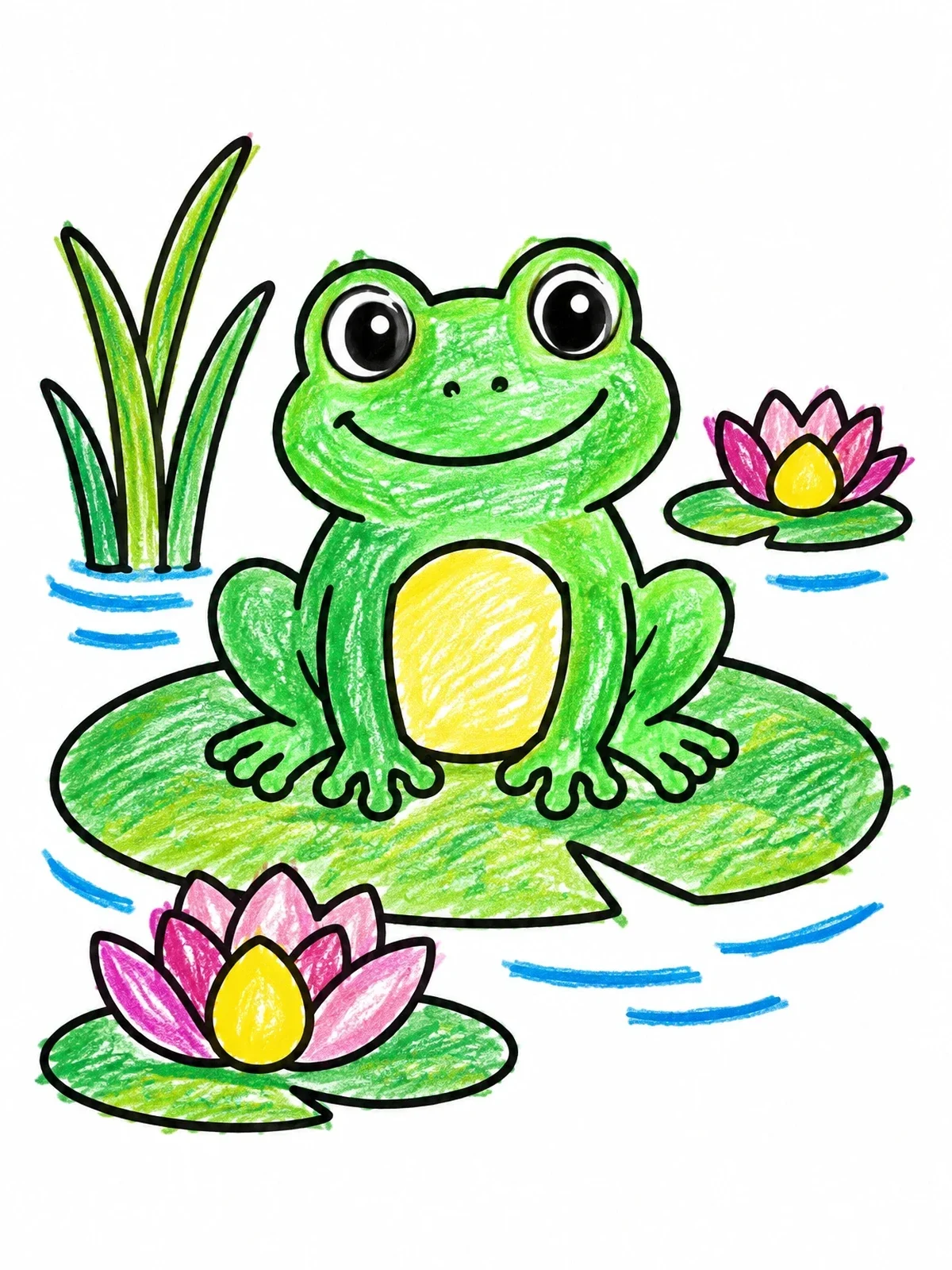 Colored example of the Cute Frog On A Lily Pad coloring page