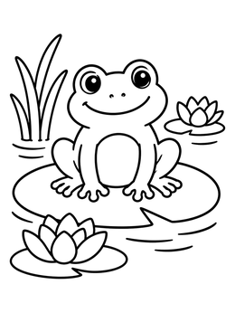 Free printable Cute Frog On A Lily Pad coloring page