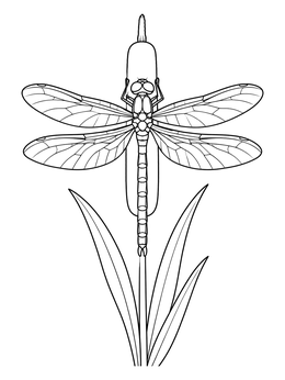 Free printable Dragonfly Resting On A Cattail coloring page