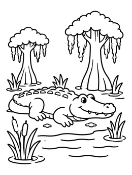 Free printable Friendly Alligator In The Wetland coloring page