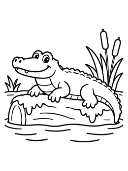 Free printable Happy Alligator Resting On Log coloring page