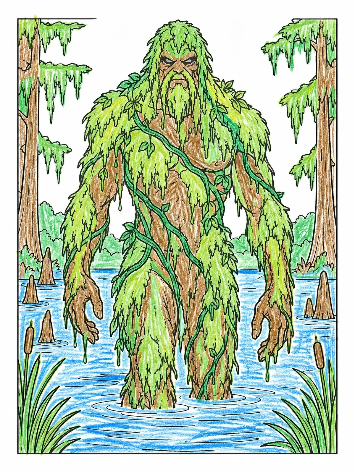 Colored example of the Swamp Monster In The Bayou coloring page