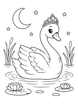 Free printable Swan Princess Under Crescent Moon coloring page