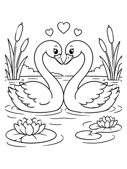 Free printable Swans Making A Heart Shape coloring page