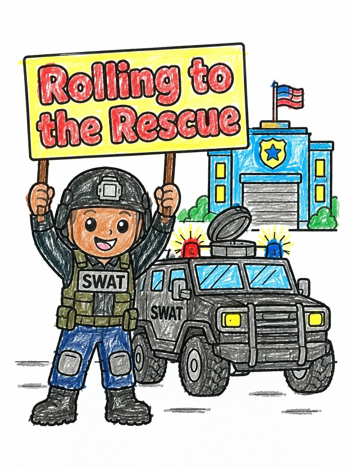 Colored example of the Swat Officer With Police Truck coloring page