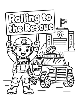 Free printable Swat Officer With Police Truck coloring page