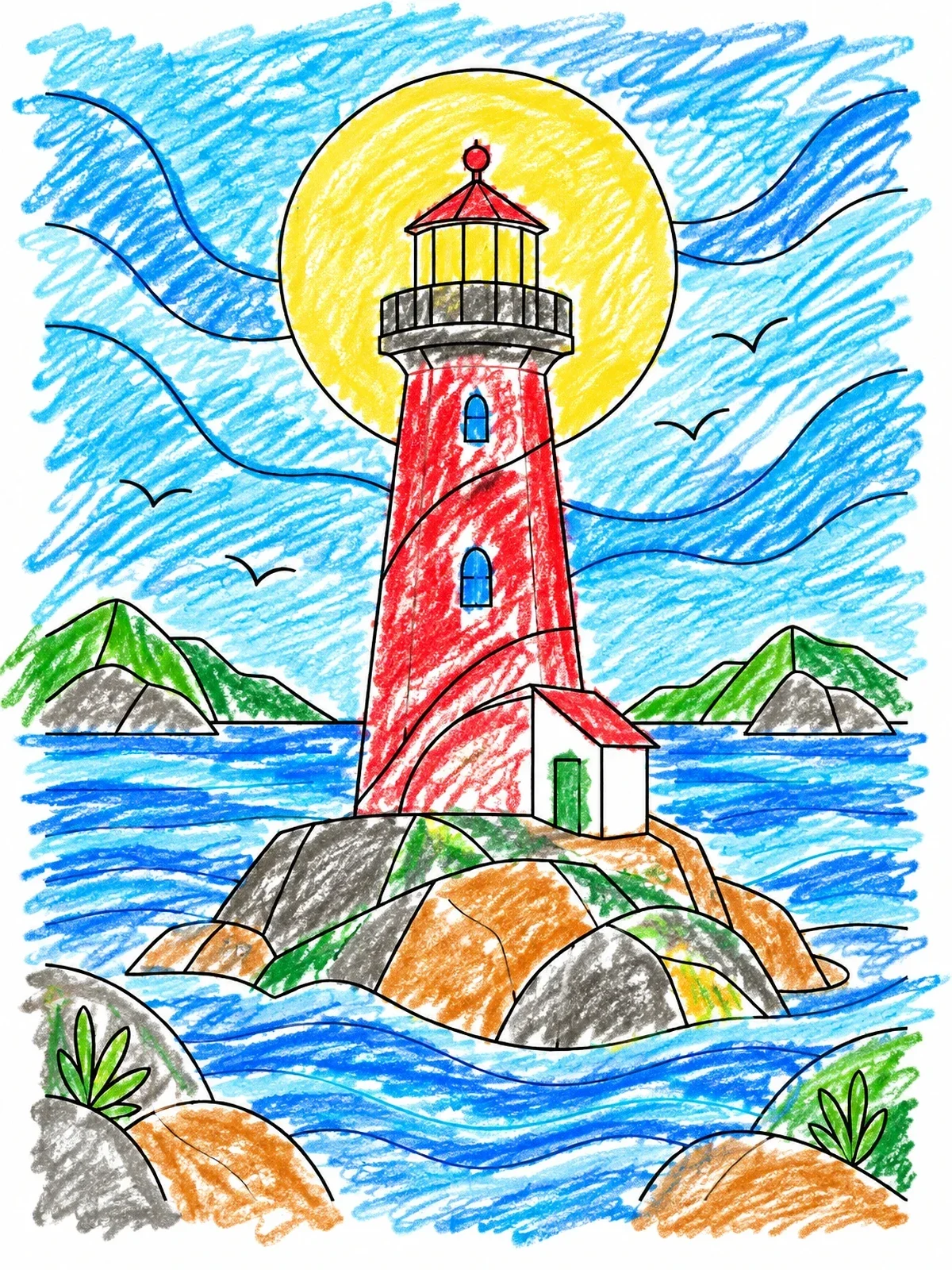 Colored example of the Archipelago Lighthouse On Rocky Island coloring page