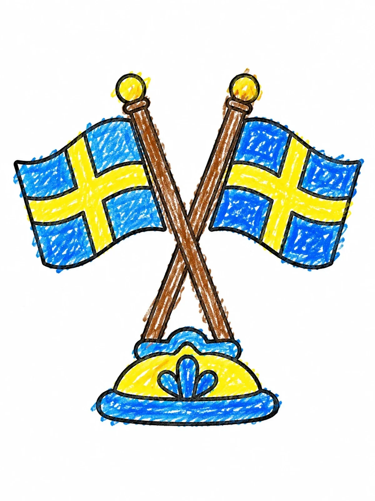 Colored example of the Crossed Swedish Flags On Stand coloring page