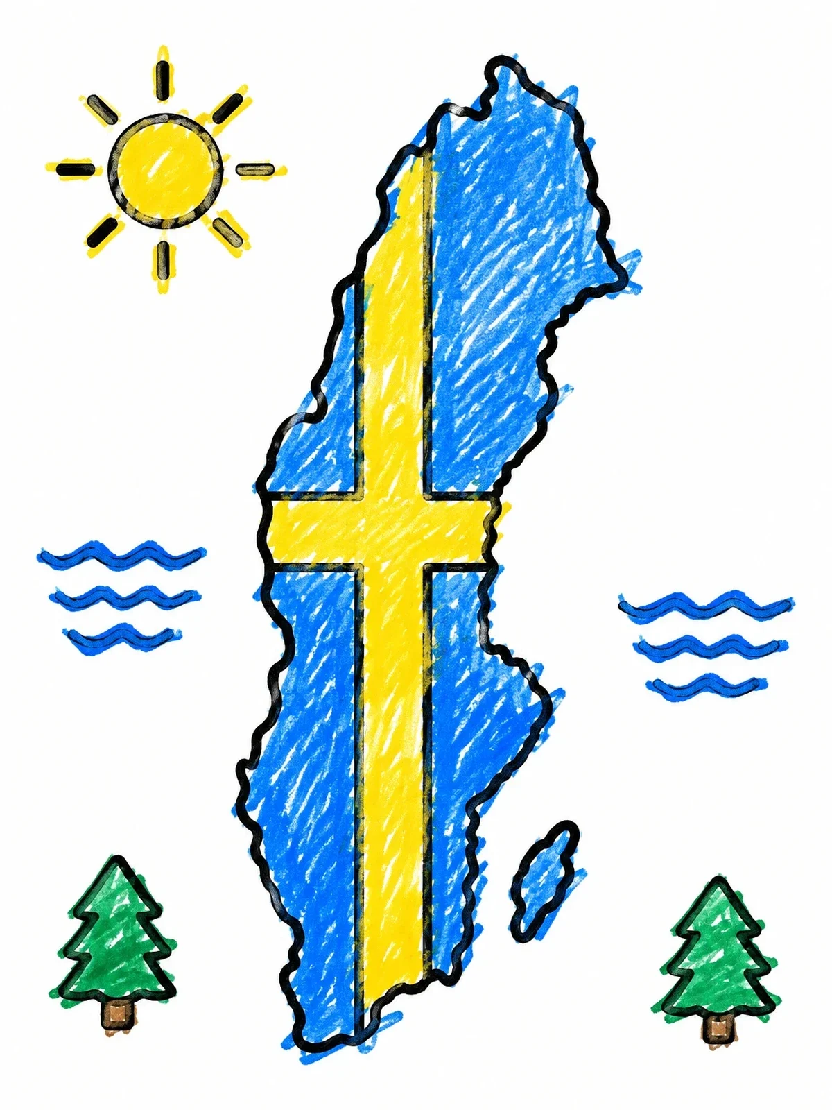 Colored example of the Sweden Map Flag Outline coloring page
