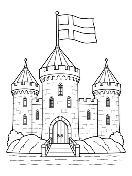 Free printable Swedish Castle With Flying Flag coloring page