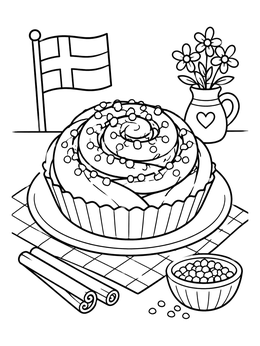 Free printable Swedish Cinnamon Bun On A Table coloring page