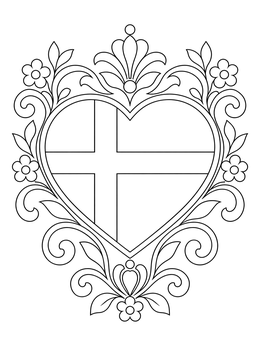A decorative heart badge framing the cross of Sweden in this sweden coloring page.