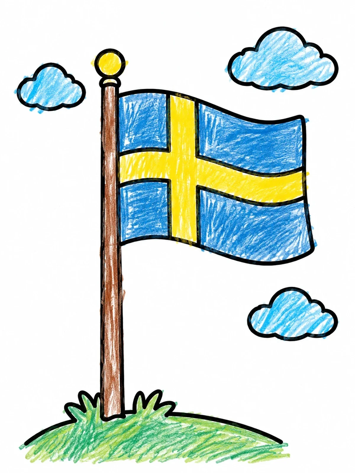 Colored example of the Swedish Flag On A Hill coloring page