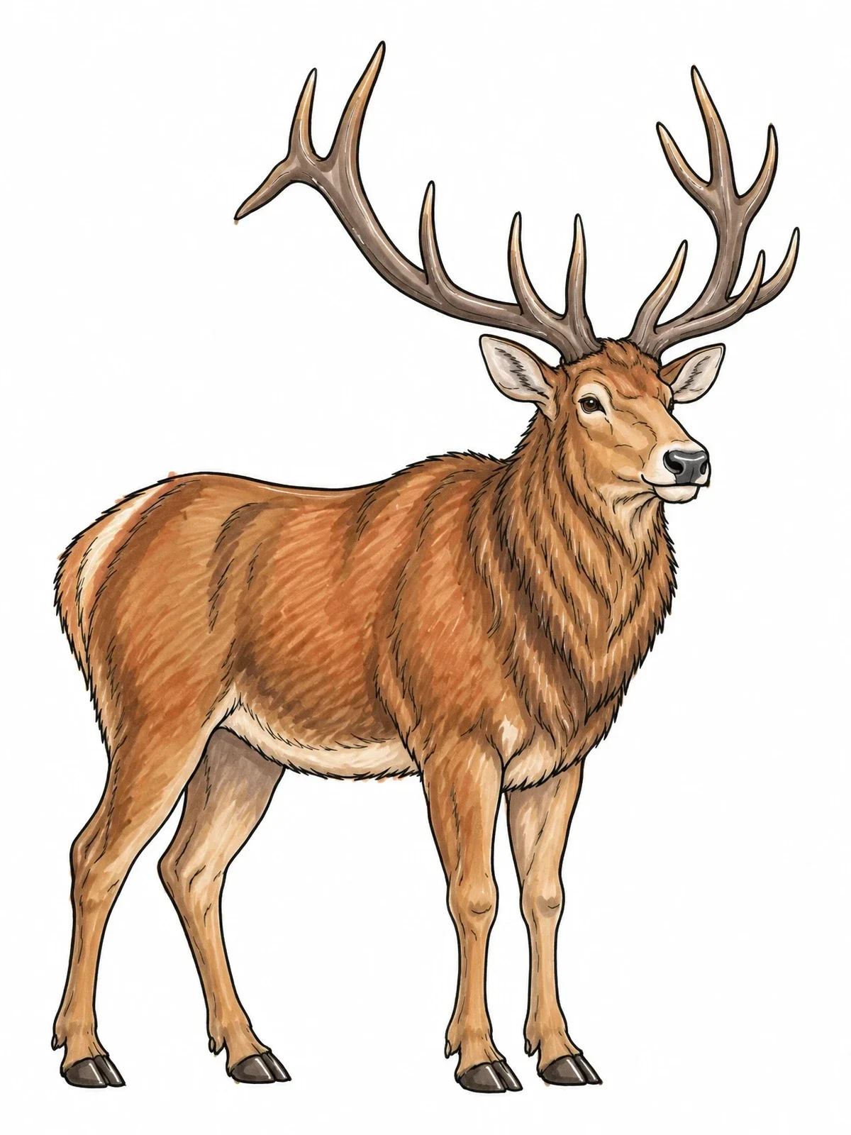 Colored example of the Majestic Swedish Red Deer Stag coloring page