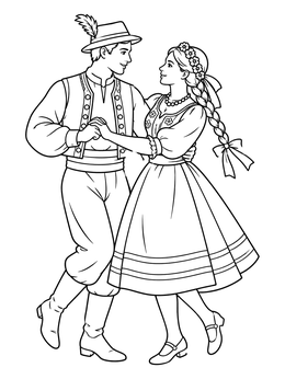 Free printable Swedish Traditional Folk Dance Couple coloring page