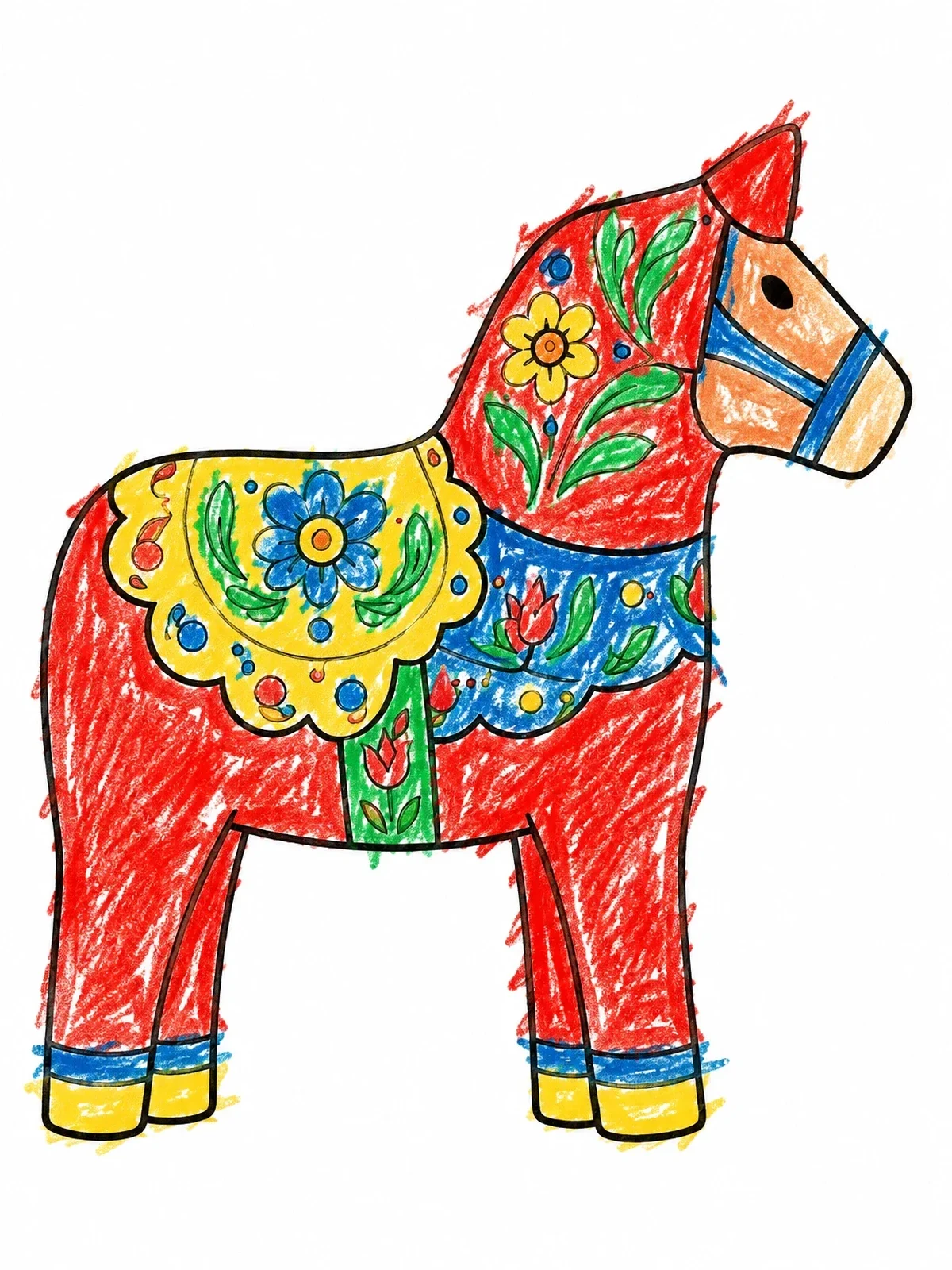 Colored example of the Traditional Swedish Dala Horse coloring page