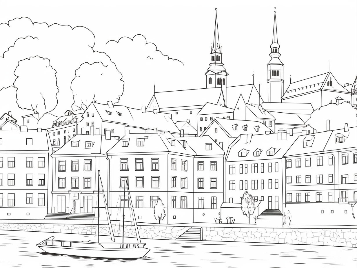 Swedish Sights Adult Coloring - Coloring Page