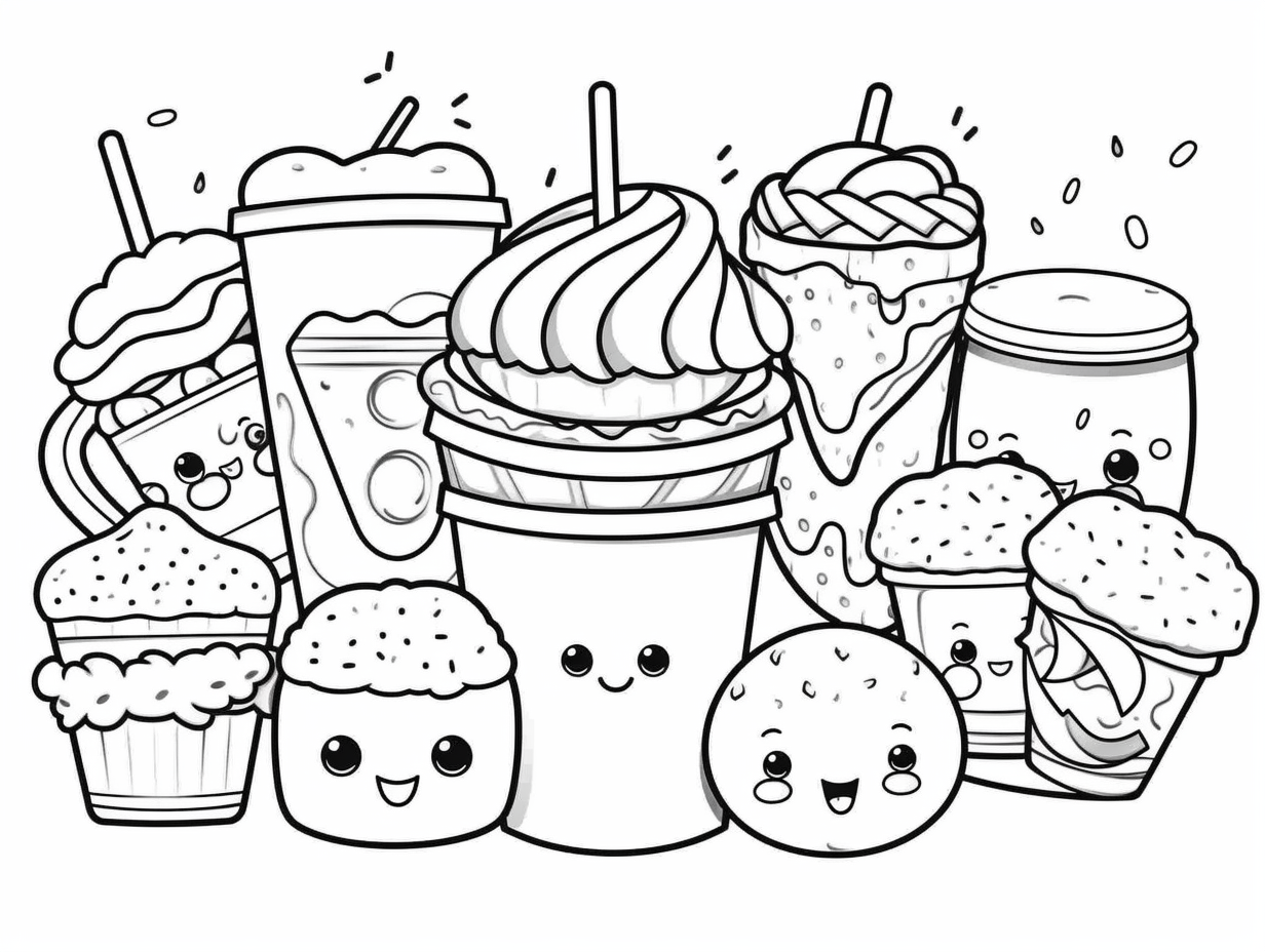 Sweet And Cute Food Coloring - Coloring Page