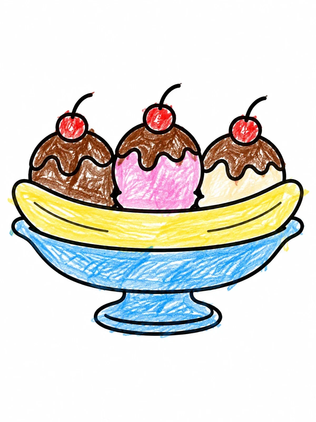 Colored example of the Sweet Banana Split Sundae coloring page
