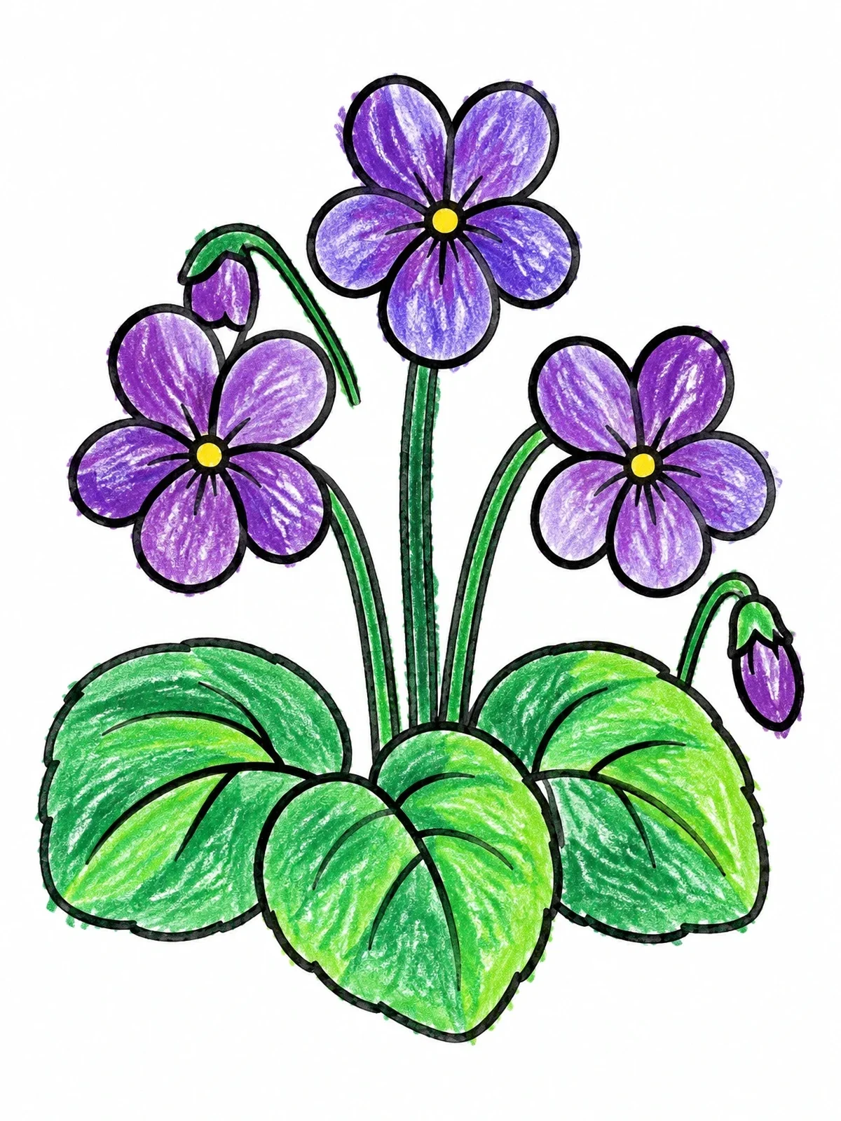 Colored example of the Sweet Blooming Violet Flowers coloring page