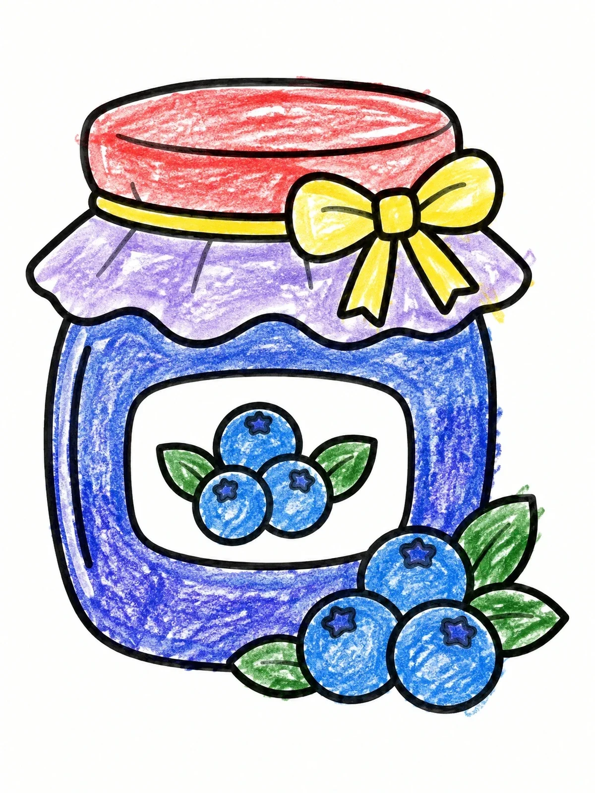 Colored example of the Sweet Blueberry Jam Jar coloring page