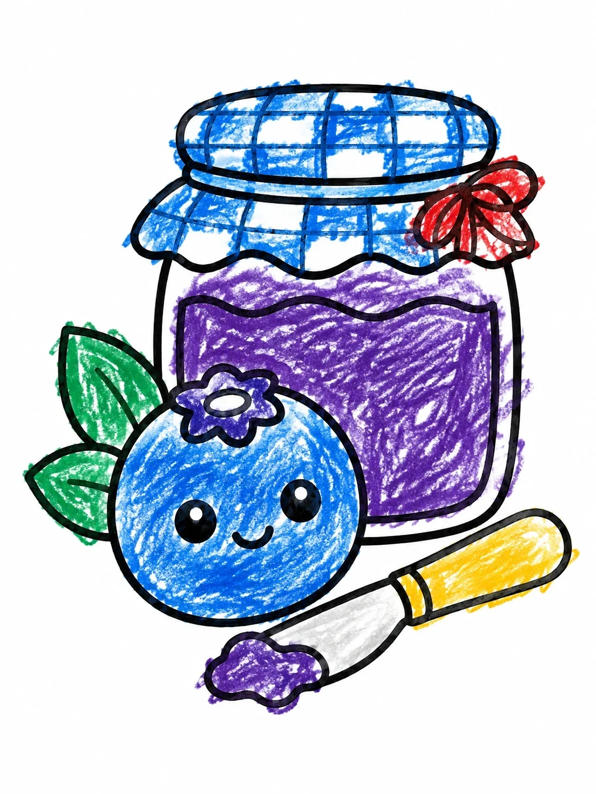 Colored example of the Sweet Blueberry Jam Jar And Knife coloring page