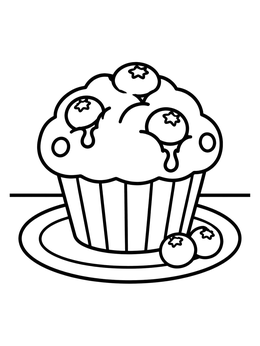 Free printable Sweet Blueberry Muffin On Plate coloring page
