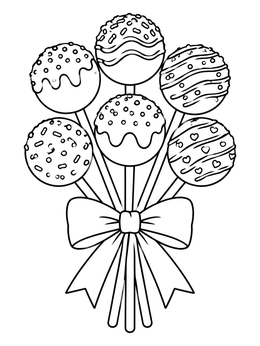 Free printable Sweet Cake Pop Bouquet With Ribbon coloring page