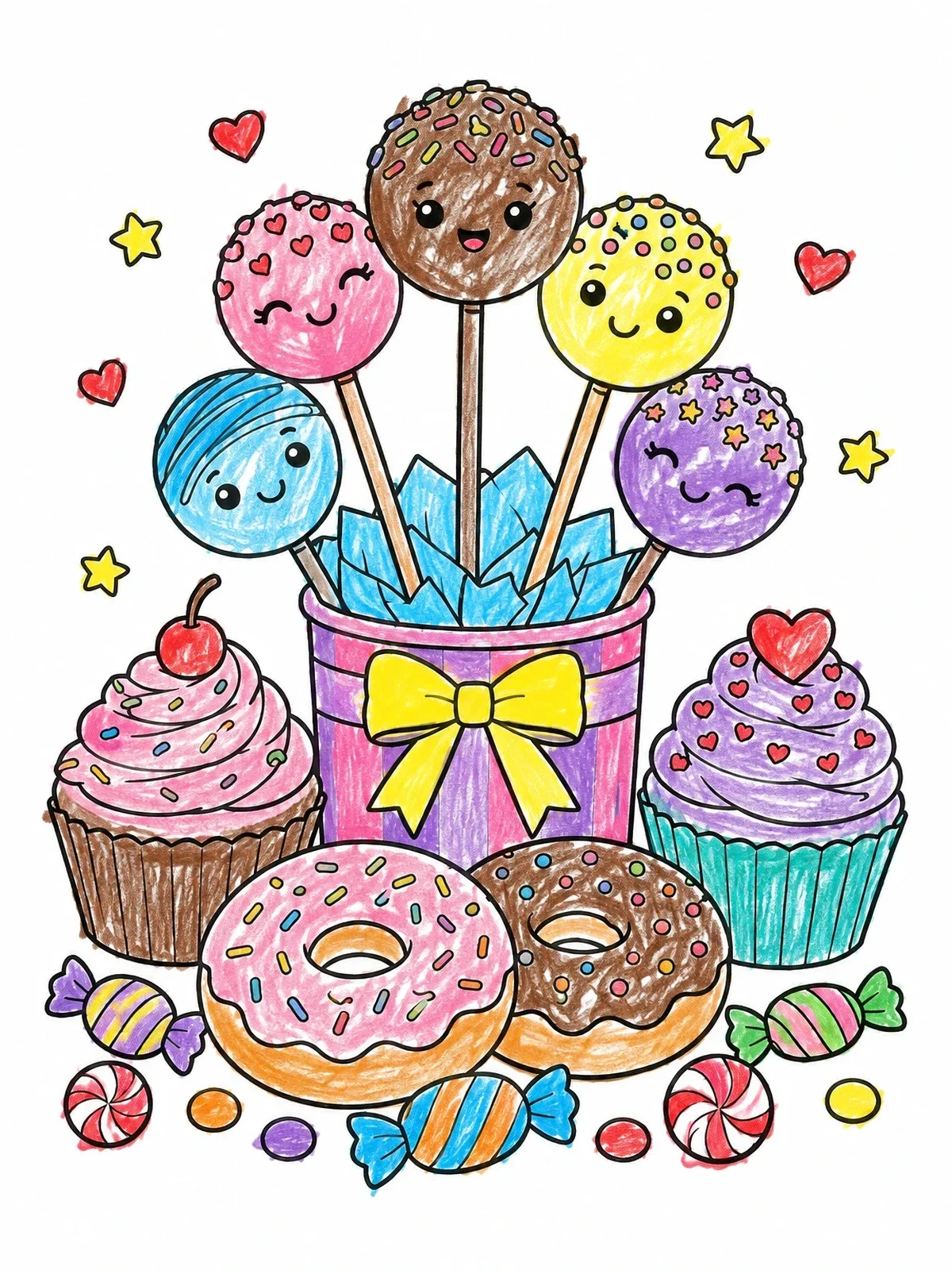 Colored example of the Sweet Cake Pops And Party Treats coloring page