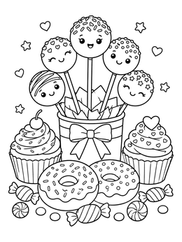 Free printable Sweet Cake Pops And Party Treats coloring page
