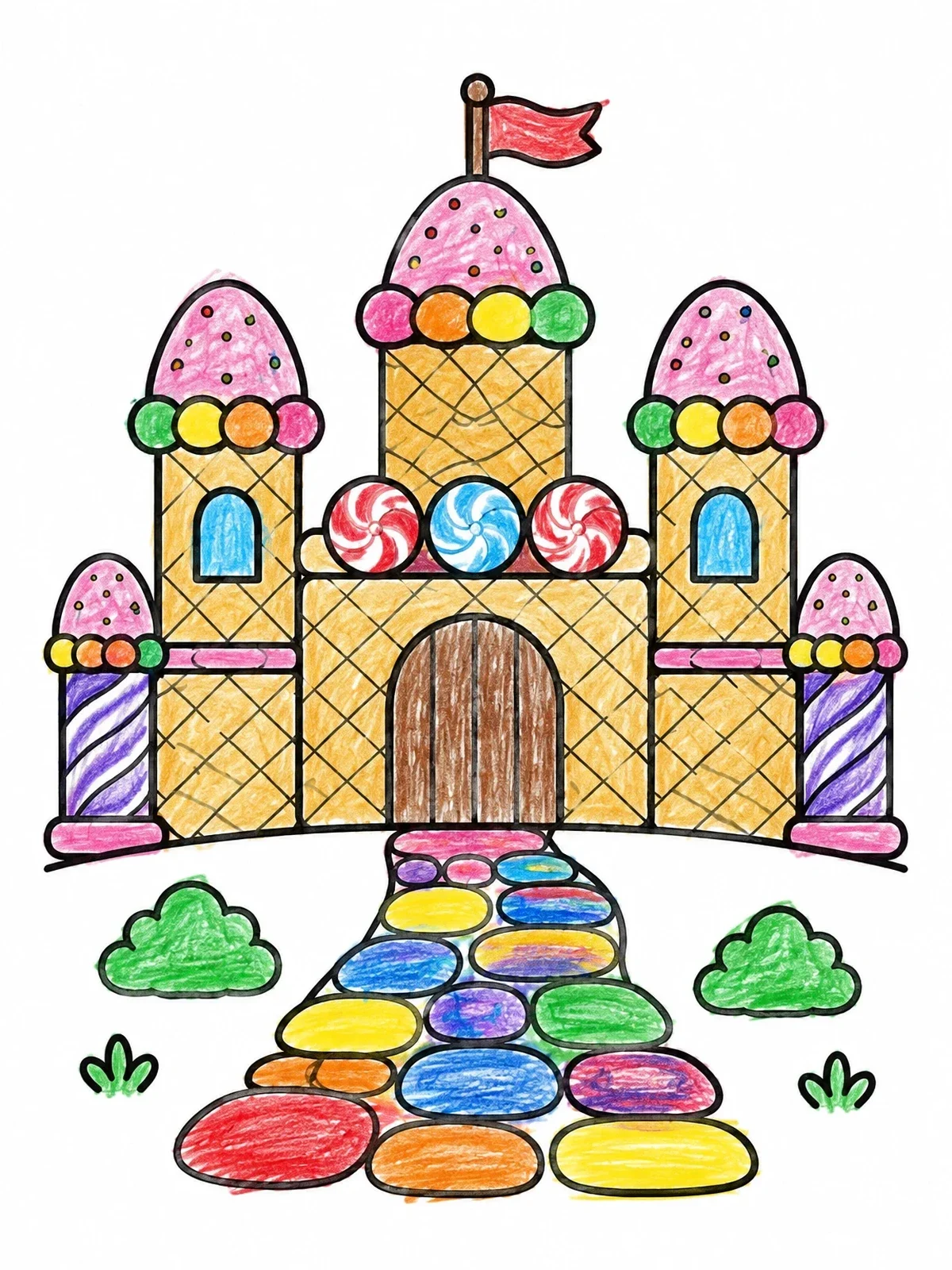 Colored example of the Sweet Candy Castle With Stone Path coloring page