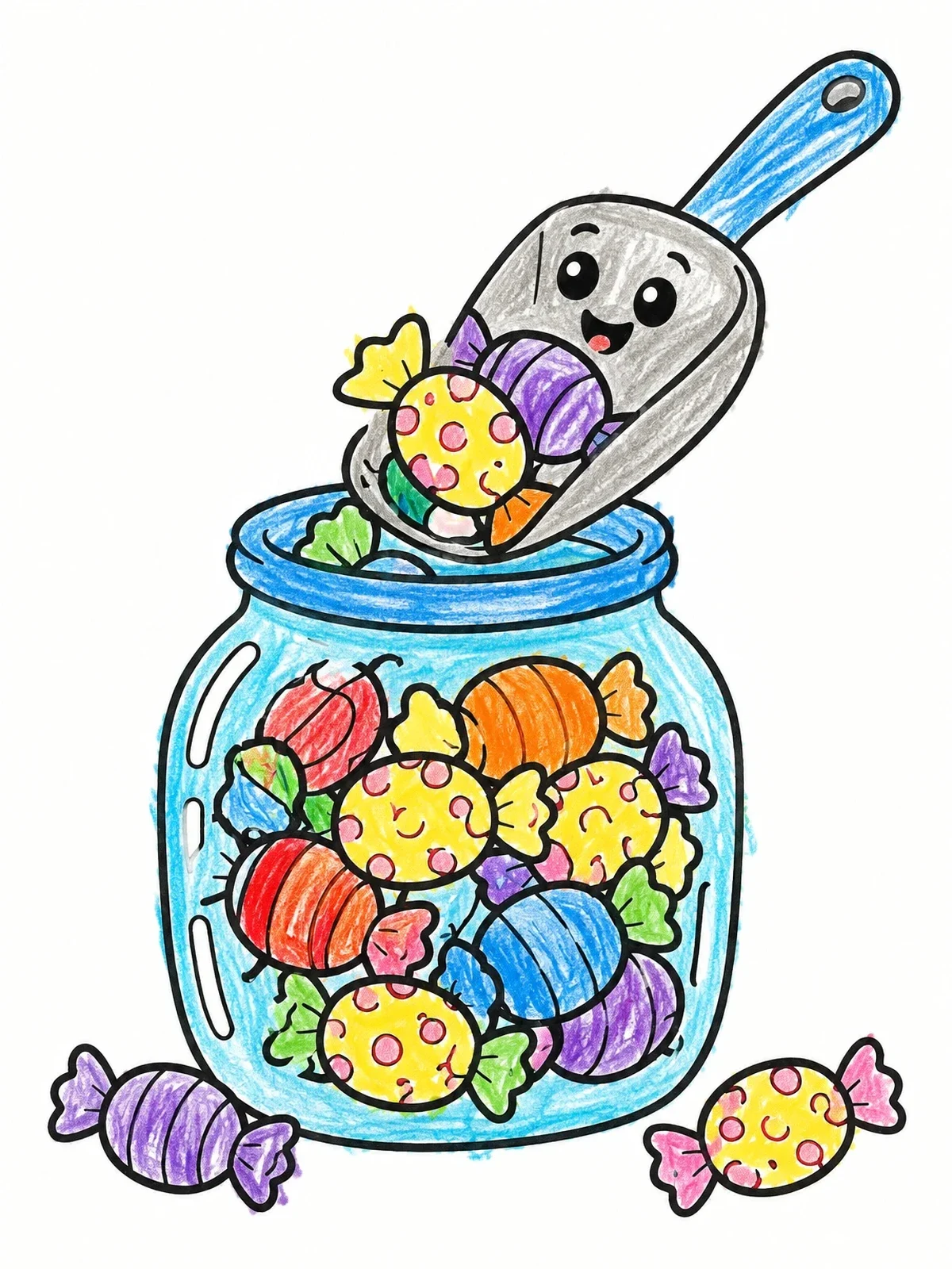 Colored example of the Sweet Candy Jar With Scoop coloring page