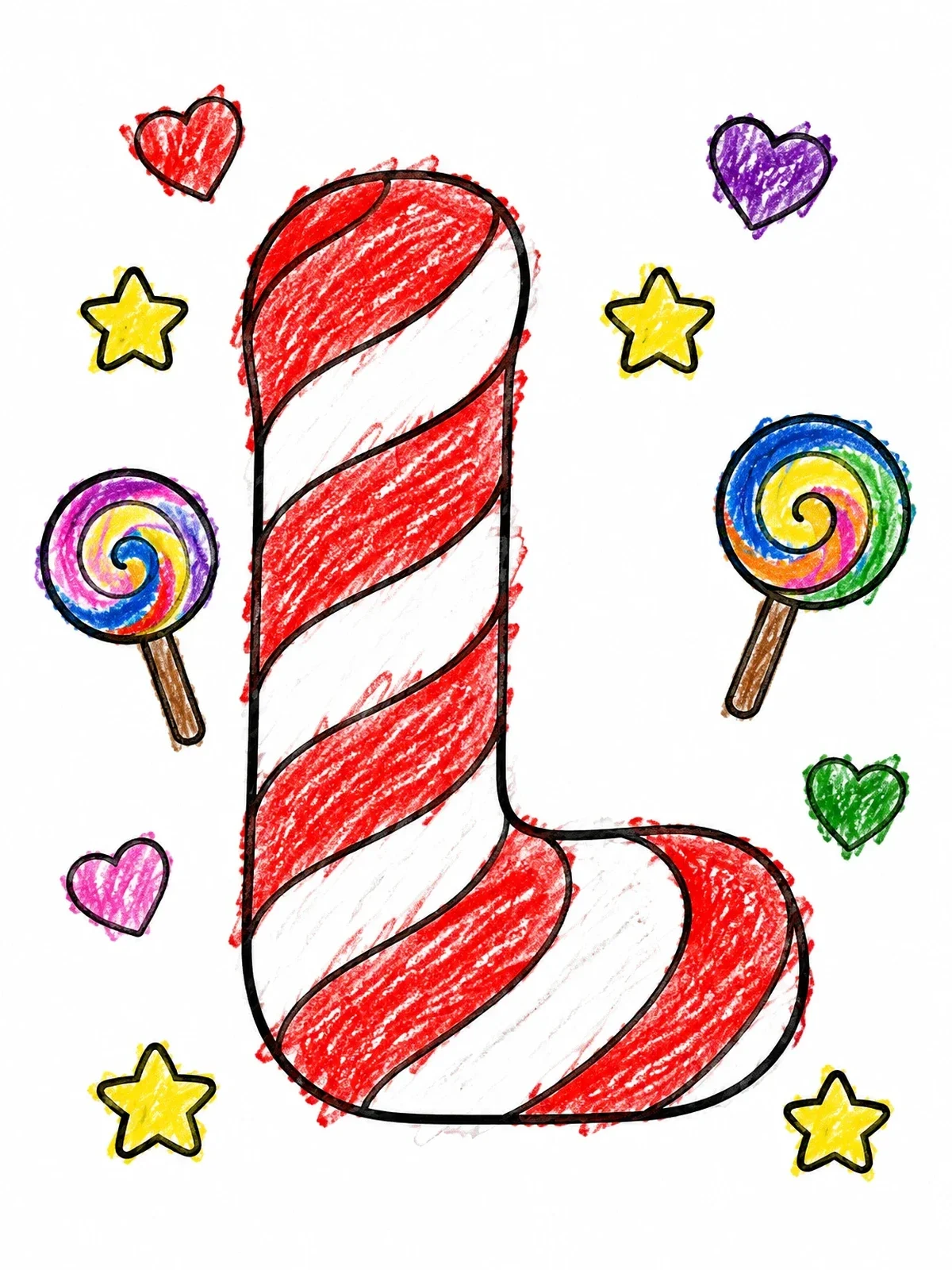 Colored example of the Sweet Candy Striped Letter L coloring page